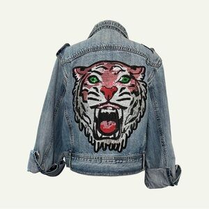 Kids Denim Jacket with Tiger Design